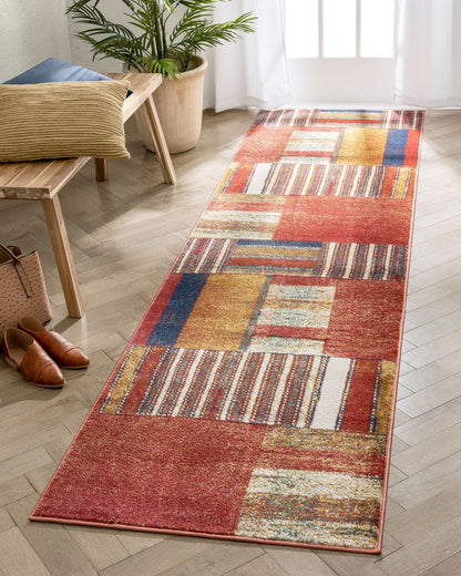 Hauser Tribal Patchwork Red Ivory Distressed Rug TU-330