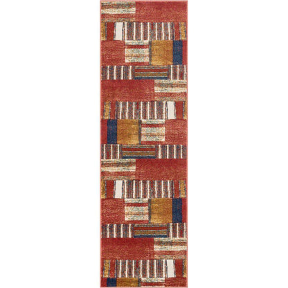 Hauser Tribal Patchwork Red Ivory Distressed Rug TU-330