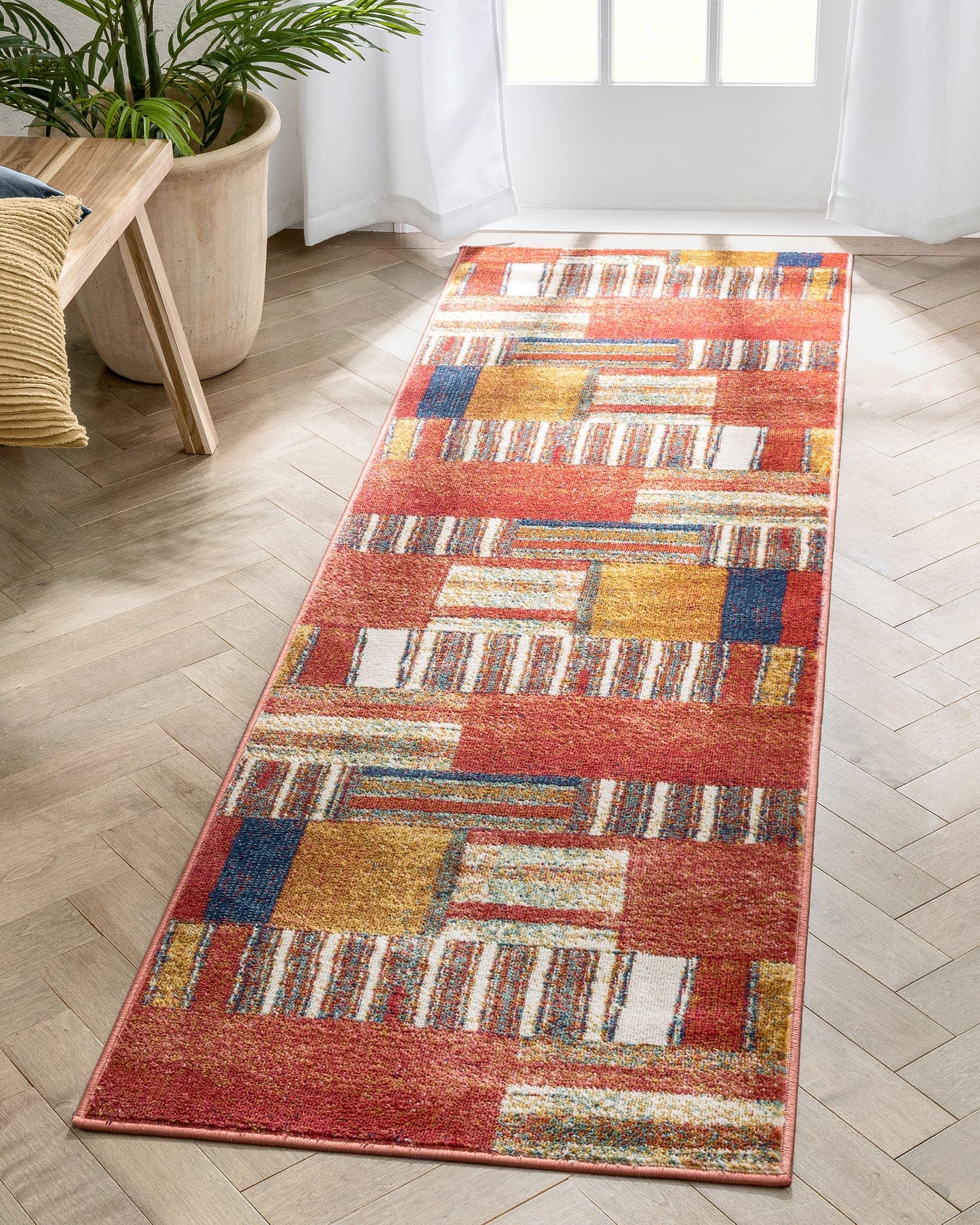 Hauser Tribal Patchwork Red Ivory Distressed Rug TU-330